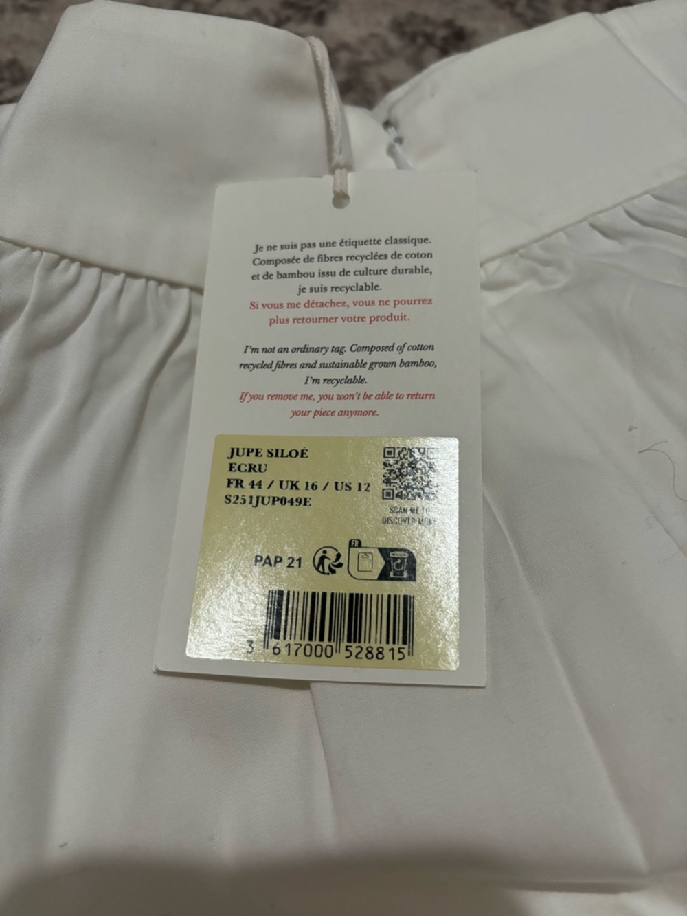 Sezane Siloe Linen Skirt Elegant White - Picture 5 of 7